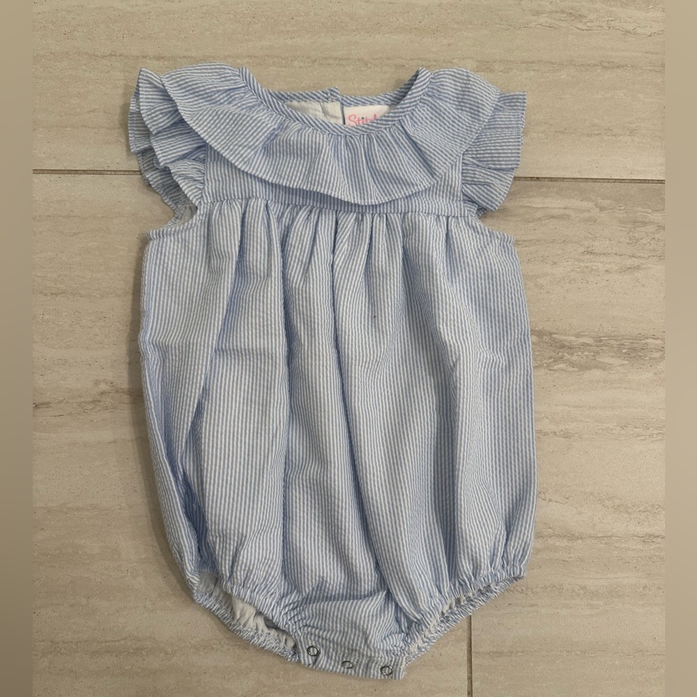 Stitchy Fish - 18months - Seersucker Bubble Romper